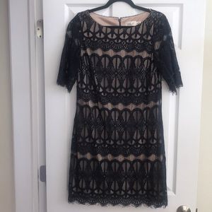 Eliza J Lace Dress with Gold Underlay Size 12